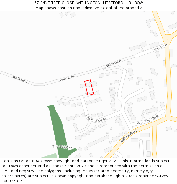 57, VINE TREE CLOSE, WITHINGTON, HEREFORD, HR1 3QW: Location map and indicative extent of plot
