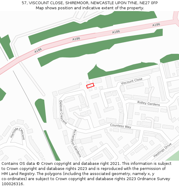 57, VISCOUNT CLOSE, SHIREMOOR, NEWCASTLE UPON TYNE, NE27 0FP: Location map and indicative extent of plot