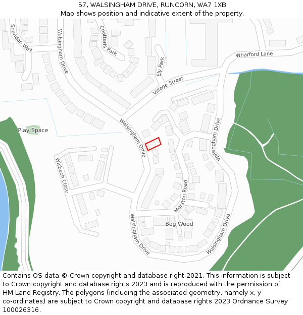 57, WALSINGHAM DRIVE, RUNCORN, WA7 1XB: Location map and indicative extent of plot