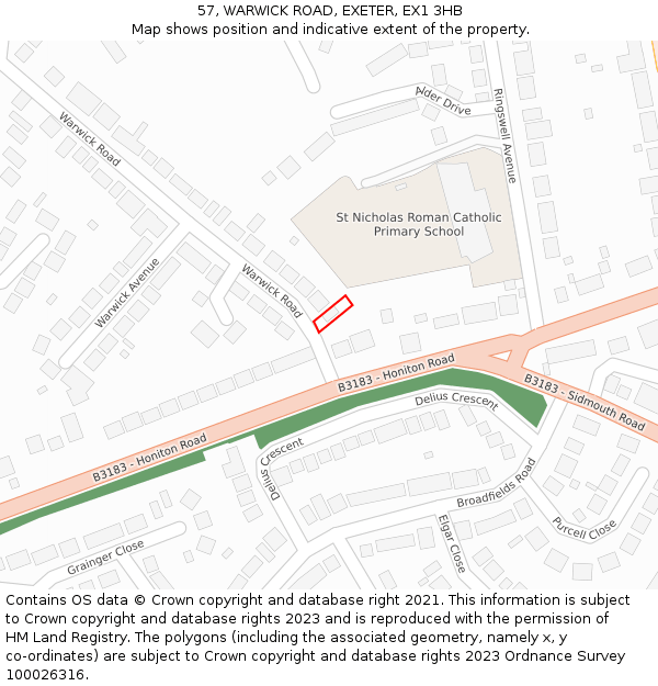 57, WARWICK ROAD, EXETER, EX1 3HB: Location map and indicative extent of plot