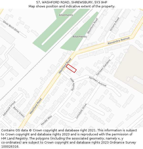 57, WASHFORD ROAD, SHREWSBURY, SY3 9HP: Location map and indicative extent of plot