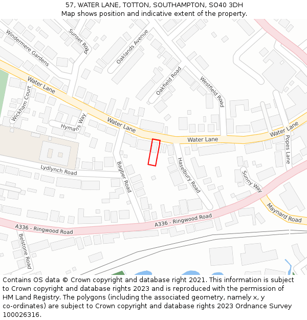 57, WATER LANE, TOTTON, SOUTHAMPTON, SO40 3DH: Location map and indicative extent of plot