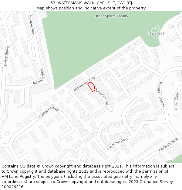57, WATERMANS WALK, CARLISLE, CA1 3TJ: Location map and indicative extent of plot