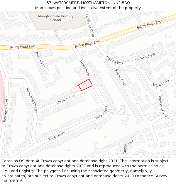 57, WATERSMEET, NORTHAMPTON, NN1 5SQ: Location map and indicative extent of plot