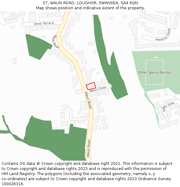 57, WAUN ROAD, LOUGHOR, SWANSEA, SA4 6QN: Location map and indicative extent of plot