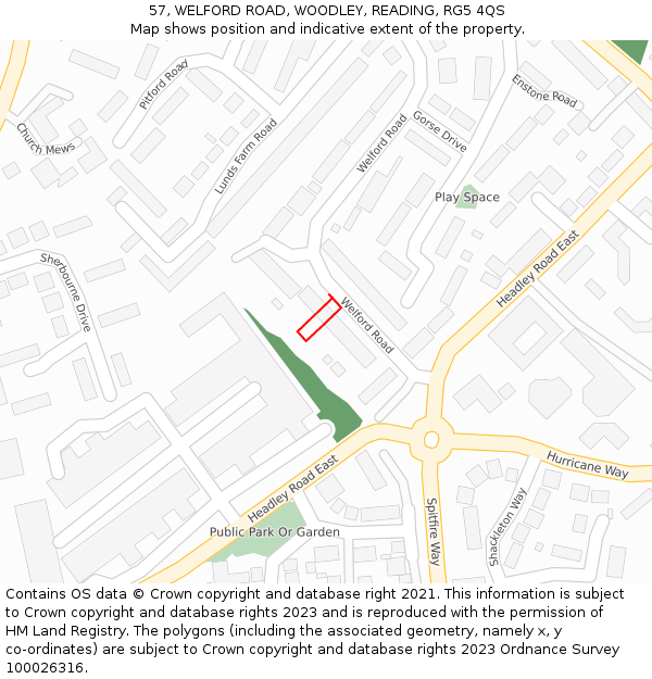 57, WELFORD ROAD, WOODLEY, READING, RG5 4QS: Location map and indicative extent of plot