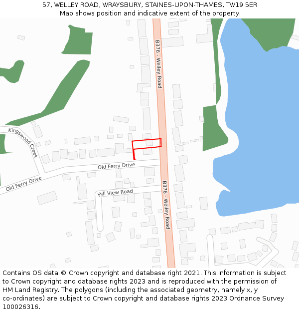 57, WELLEY ROAD, WRAYSBURY, STAINES-UPON-THAMES, TW19 5ER: Location map and indicative extent of plot