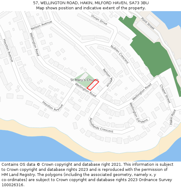 57, WELLINGTON ROAD, HAKIN, MILFORD HAVEN, SA73 3BU: Location map and indicative extent of plot