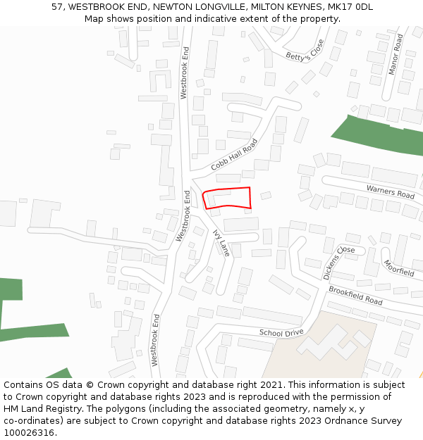 57, WESTBROOK END, NEWTON LONGVILLE, MILTON KEYNES, MK17 0DL: Location map and indicative extent of plot