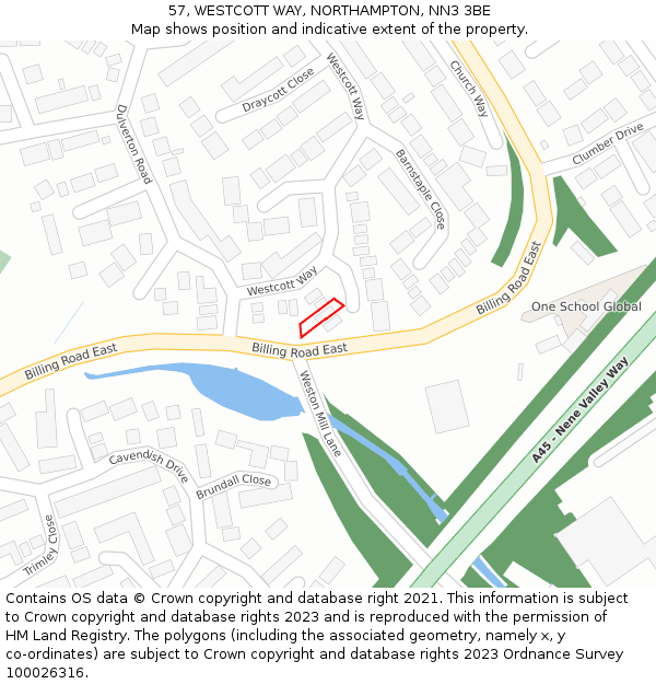 57, WESTCOTT WAY, NORTHAMPTON, NN3 3BE: Location map and indicative extent of plot