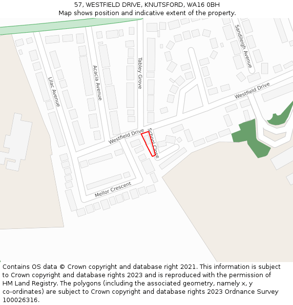 57, WESTFIELD DRIVE, KNUTSFORD, WA16 0BH: Location map and indicative extent of plot