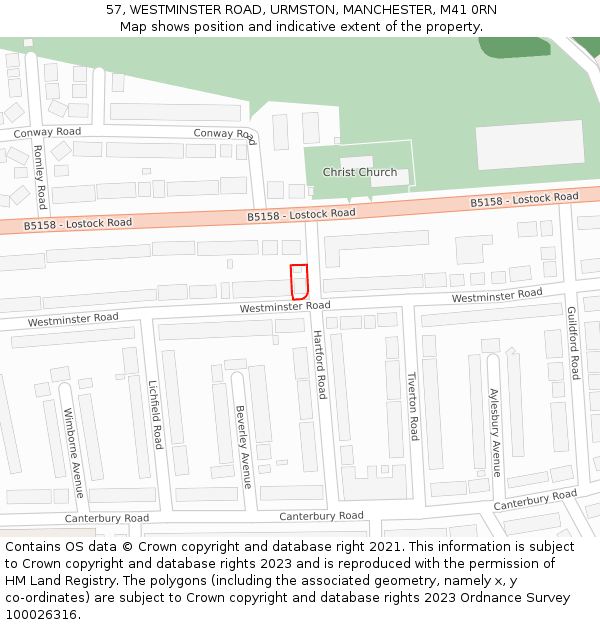 57, WESTMINSTER ROAD, URMSTON, MANCHESTER, M41 0RN: Location map and indicative extent of plot