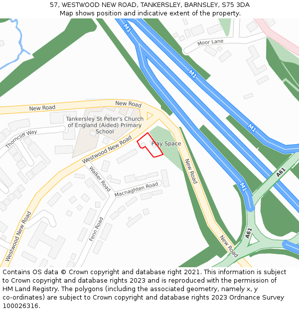 57, WESTWOOD NEW ROAD, TANKERSLEY, BARNSLEY, S75 3DA: Location map and indicative extent of plot