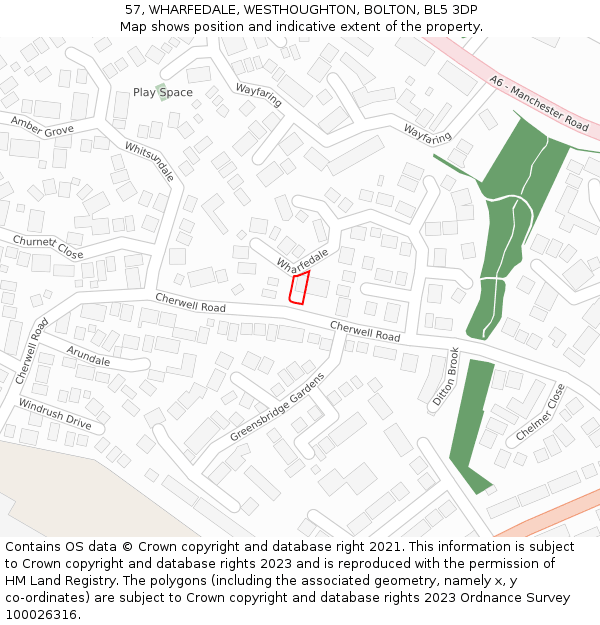 57, WHARFEDALE, WESTHOUGHTON, BOLTON, BL5 3DP: Location map and indicative extent of plot