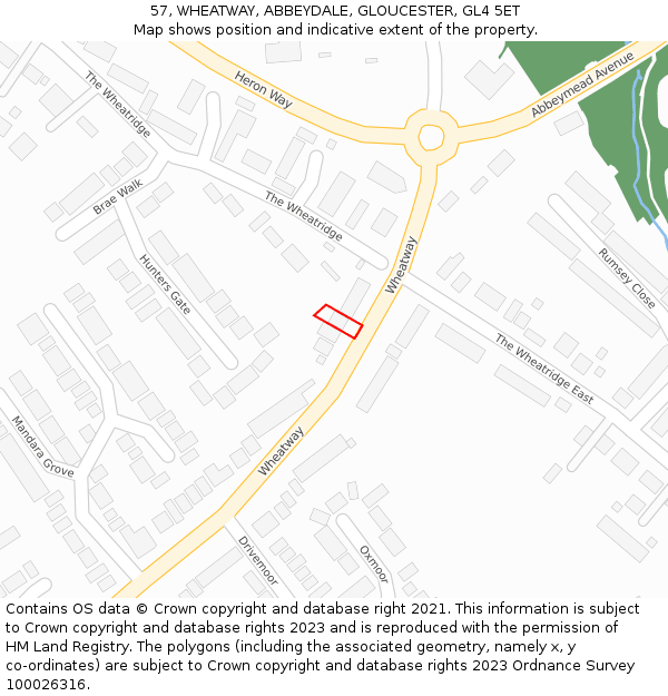 57, WHEATWAY, ABBEYDALE, GLOUCESTER, GL4 5ET: Location map and indicative extent of plot