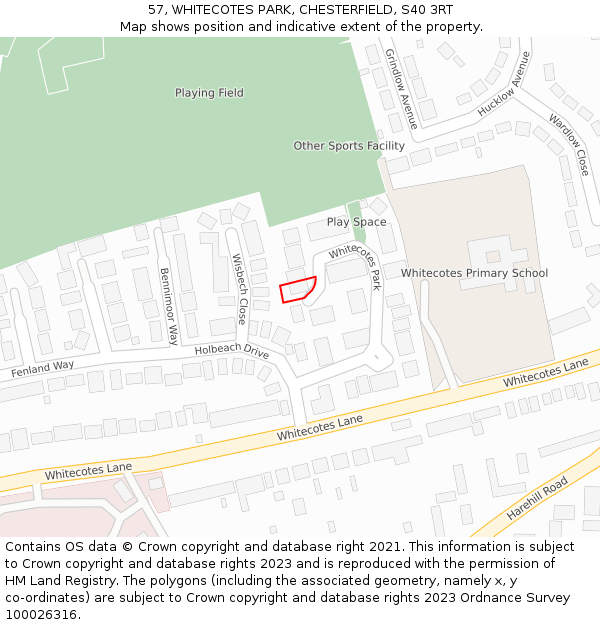 57, WHITECOTES PARK, CHESTERFIELD, S40 3RT: Location map and indicative extent of plot