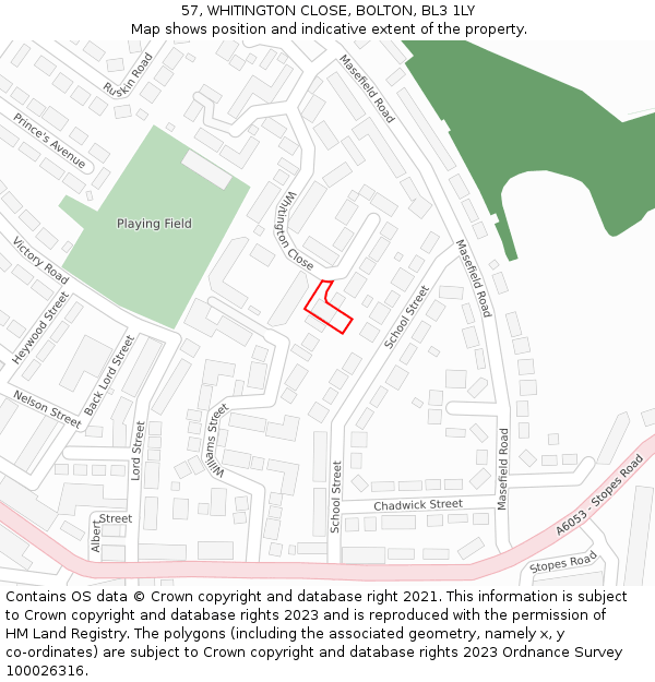 57, WHITINGTON CLOSE, BOLTON, BL3 1LY: Location map and indicative extent of plot