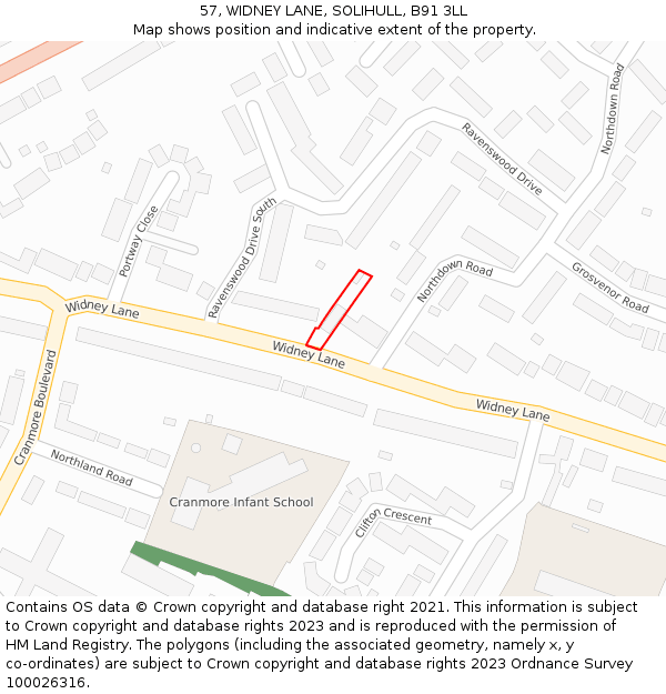 57, WIDNEY LANE, SOLIHULL, B91 3LL: Location map and indicative extent of plot