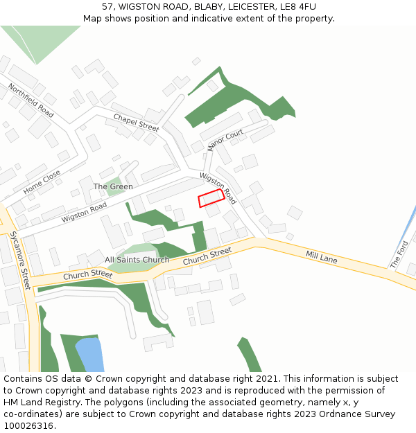 57, WIGSTON ROAD, BLABY, LEICESTER, LE8 4FU: Location map and indicative extent of plot