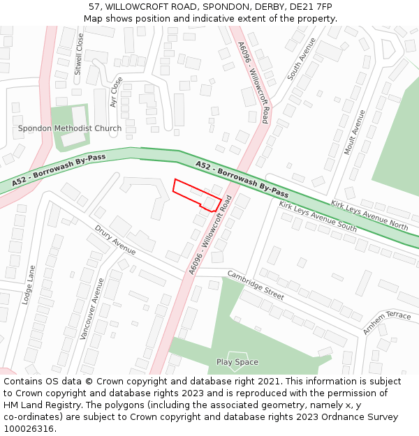 57, WILLOWCROFT ROAD, SPONDON, DERBY, DE21 7FP: Location map and indicative extent of plot