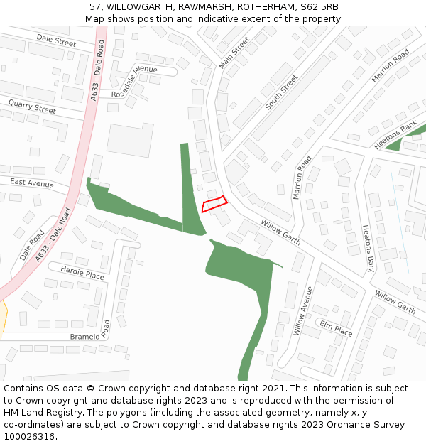 57, WILLOWGARTH, RAWMARSH, ROTHERHAM, S62 5RB: Location map and indicative extent of plot