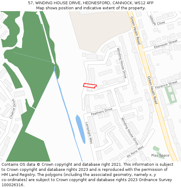 57, WINDING HOUSE DRIVE, HEDNESFORD, CANNOCK, WS12 4FP: Location map and indicative extent of plot