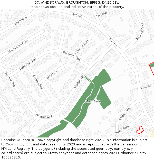 57, WINDSOR WAY, BROUGHTON, BRIGG, DN20 0EW: Location map and indicative extent of plot