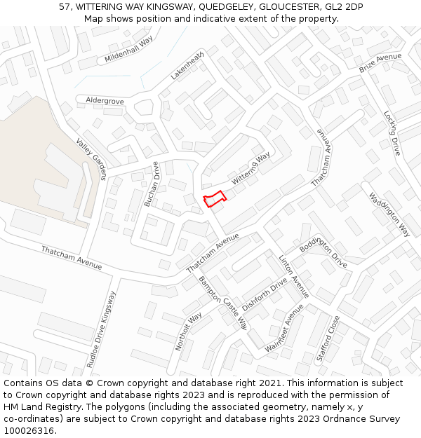 57, WITTERING WAY KINGSWAY, QUEDGELEY, GLOUCESTER, GL2 2DP: Location map and indicative extent of plot