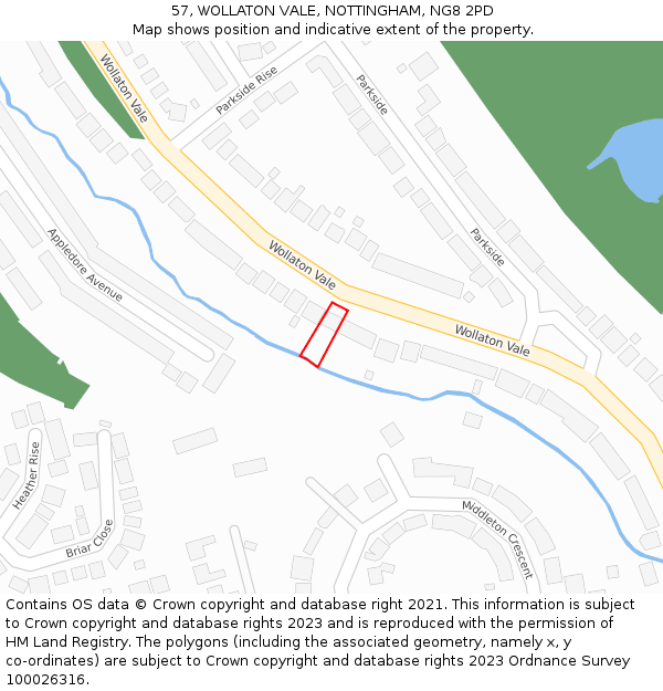 57, WOLLATON VALE, NOTTINGHAM, NG8 2PD: Location map and indicative extent of plot
