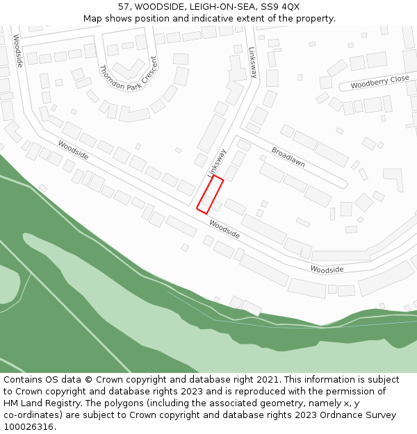 57, WOODSIDE, LEIGH-ON-SEA, SS9 4QX: Location map and indicative extent of plot