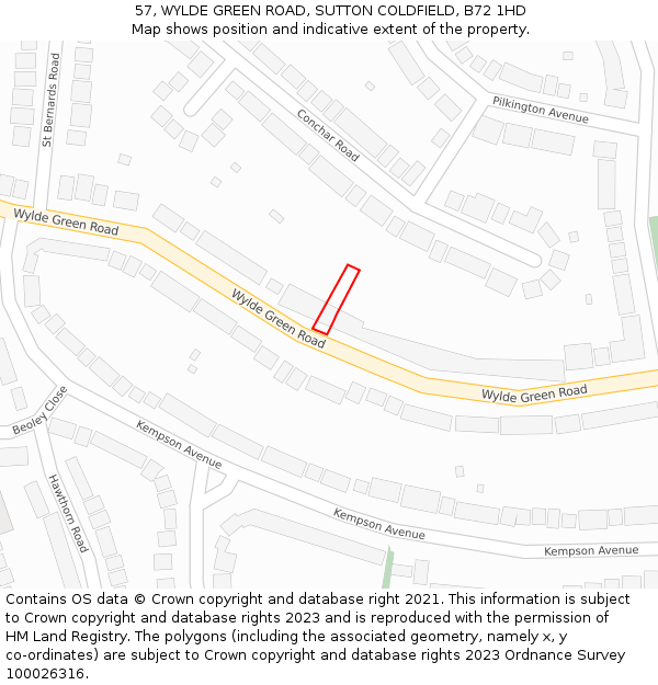 57, WYLDE GREEN ROAD, SUTTON COLDFIELD, B72 1HD: Location map and indicative extent of plot