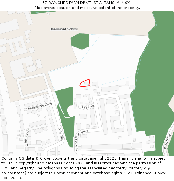57, WYNCHES FARM DRIVE, ST ALBANS, AL4 0XH: Location map and indicative extent of plot