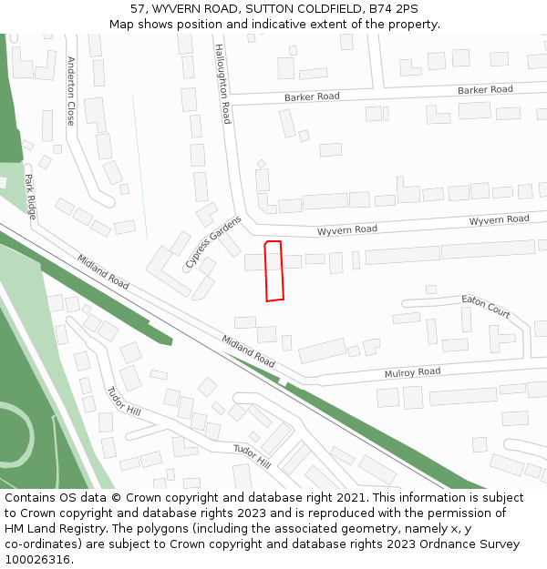 57, WYVERN ROAD, SUTTON COLDFIELD, B74 2PS: Location map and indicative extent of plot