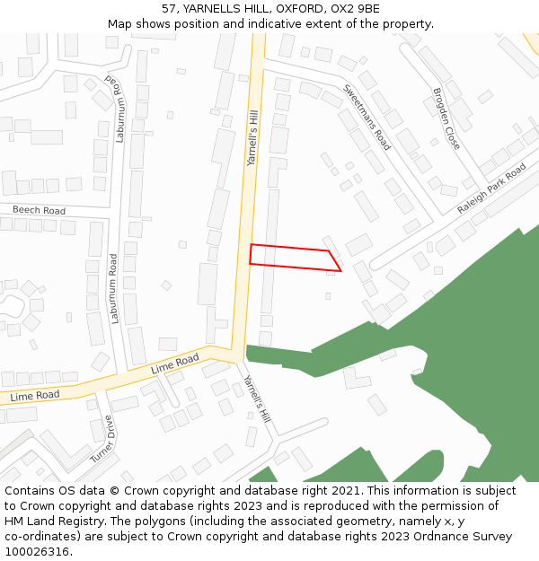 57, YARNELLS HILL, OXFORD, OX2 9BE: Location map and indicative extent of plot