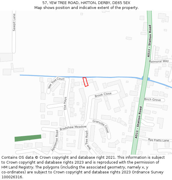 57, YEW TREE ROAD, HATTON, DERBY, DE65 5EX: Location map and indicative extent of plot