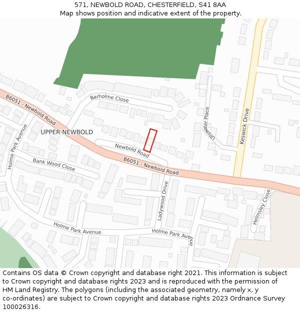 571, NEWBOLD ROAD, CHESTERFIELD, S41 8AA: Location map and indicative extent of plot