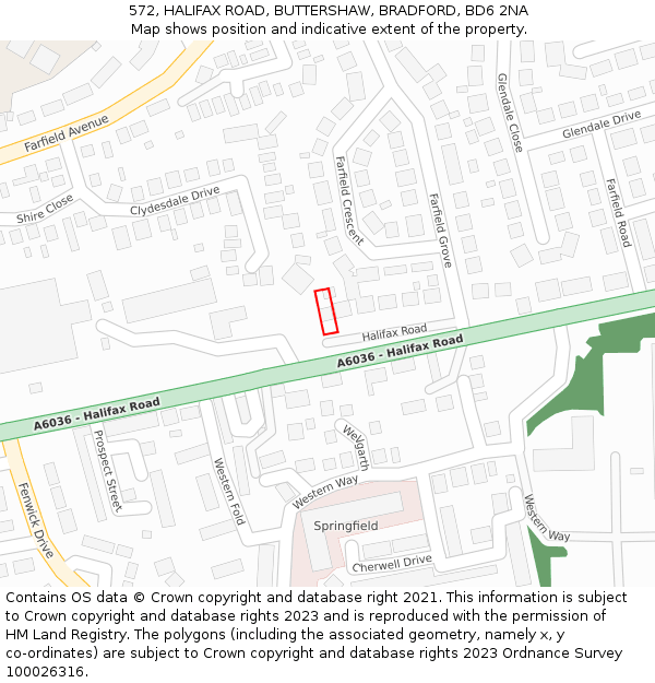 572, HALIFAX ROAD, BUTTERSHAW, BRADFORD, BD6 2NA: Location map and indicative extent of plot