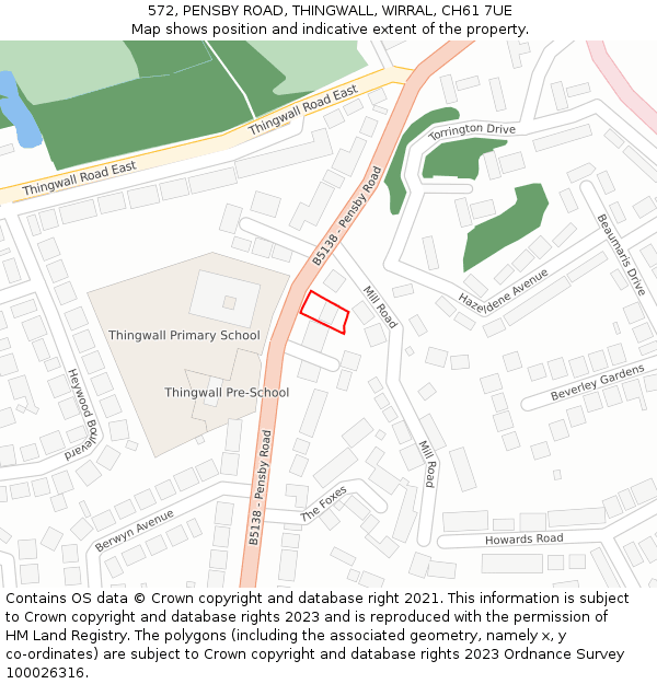 572, PENSBY ROAD, THINGWALL, WIRRAL, CH61 7UE: Location map and indicative extent of plot