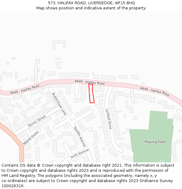 573, HALIFAX ROAD, LIVERSEDGE, WF15 8HQ: Location map and indicative extent of plot