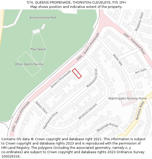 574, QUEENS PROMENADE, THORNTON-CLEVELEYS, FY5 1PH: Location map and indicative extent of plot