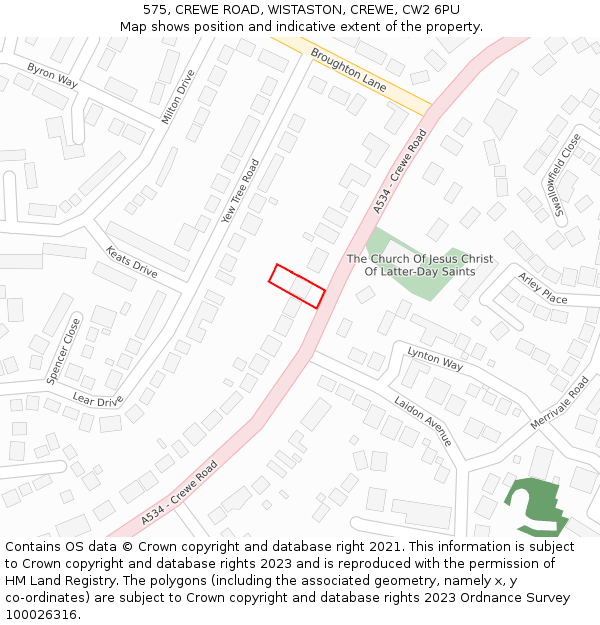 575, CREWE ROAD, WISTASTON, CREWE, CW2 6PU: Location map and indicative extent of plot