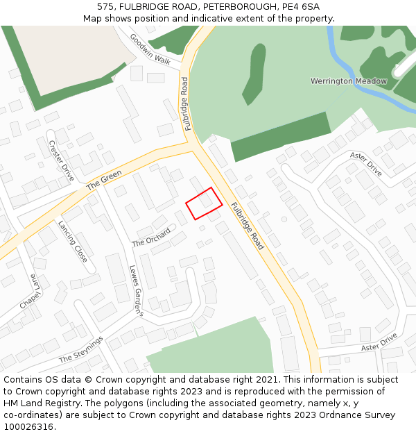 575, FULBRIDGE ROAD, PETERBOROUGH, PE4 6SA: Location map and indicative extent of plot