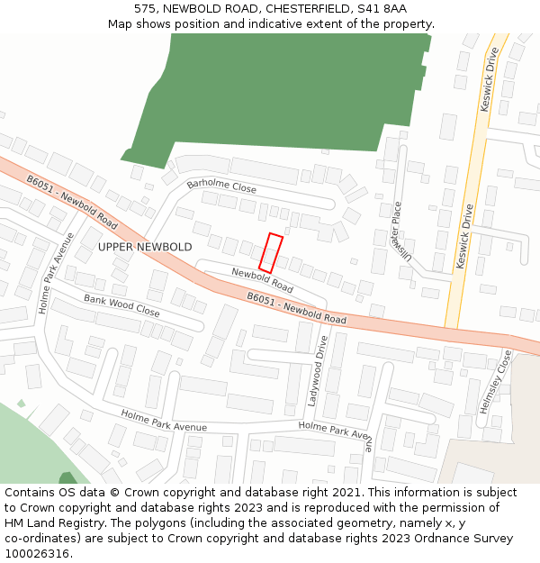 575, NEWBOLD ROAD, CHESTERFIELD, S41 8AA: Location map and indicative extent of plot