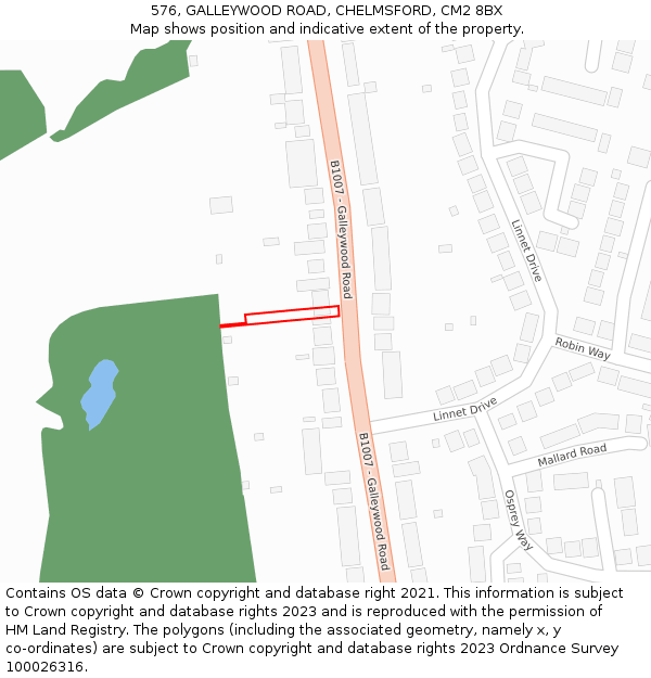 576, GALLEYWOOD ROAD, CHELMSFORD, CM2 8BX: Location map and indicative extent of plot