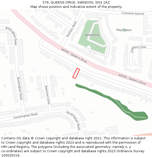 576, QUEENS DRIVE, SWINDON, SN3 1AZ: Location map and indicative extent of plot