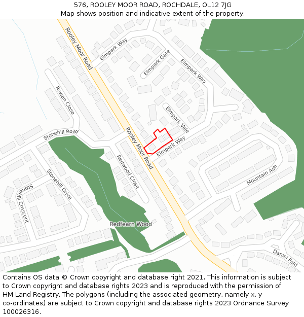 576, ROOLEY MOOR ROAD, ROCHDALE, OL12 7JG: Location map and indicative extent of plot