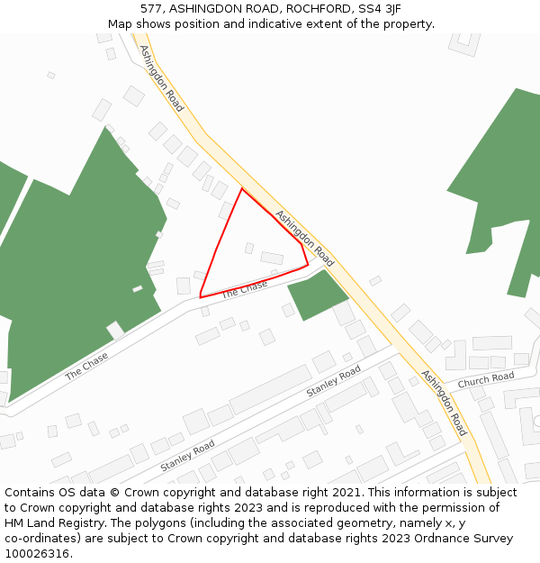577, ASHINGDON ROAD, ROCHFORD, SS4 3JF: Location map and indicative extent of plot