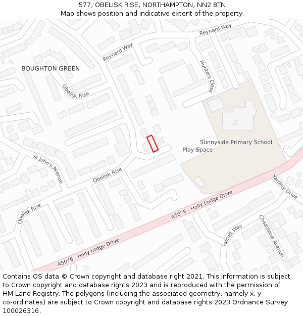 577, OBELISK RISE, NORTHAMPTON, NN2 8TN: Location map and indicative extent of plot