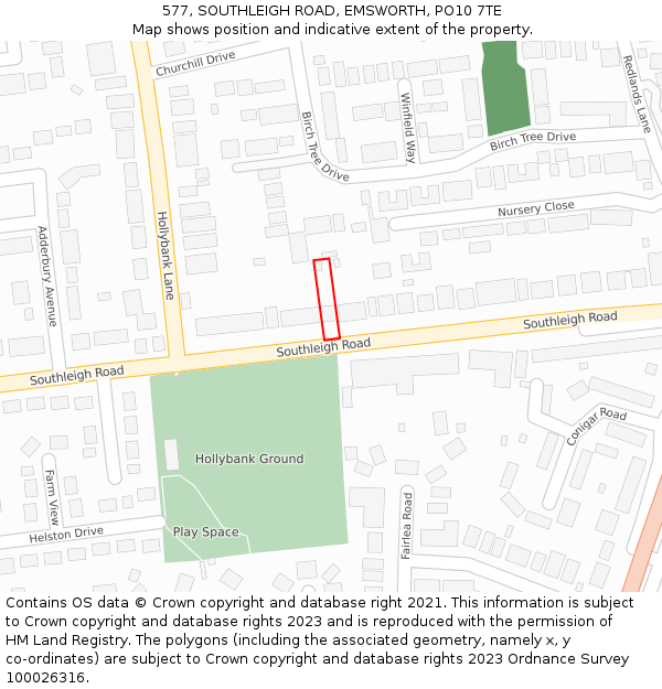 577, SOUTHLEIGH ROAD, EMSWORTH, PO10 7TE: Location map and indicative extent of plot