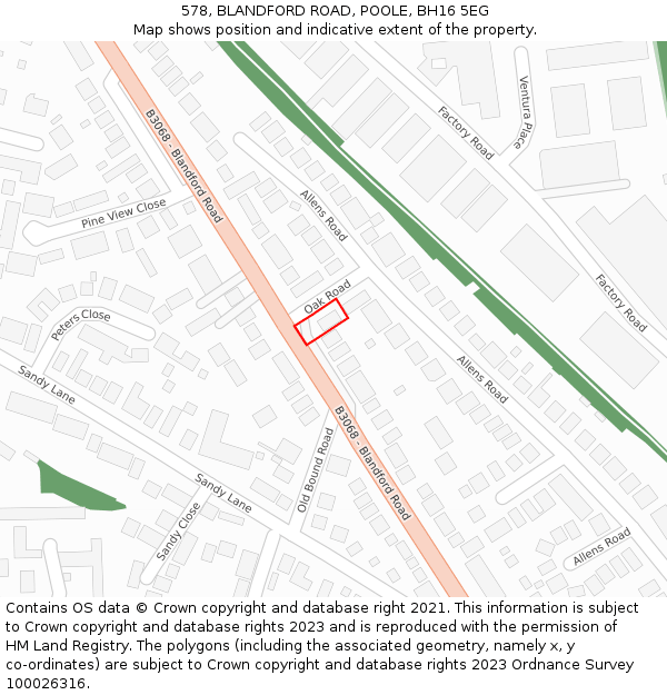 578, BLANDFORD ROAD, POOLE, BH16 5EG: Location map and indicative extent of plot